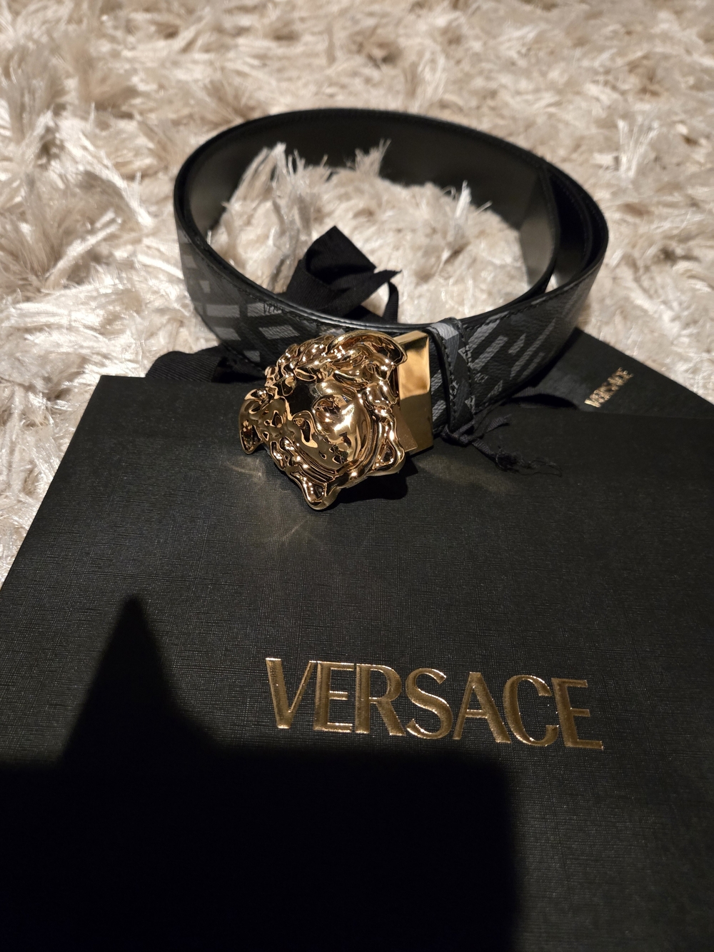 Versace Black Leather Belt with Gold Medusa Buckle
